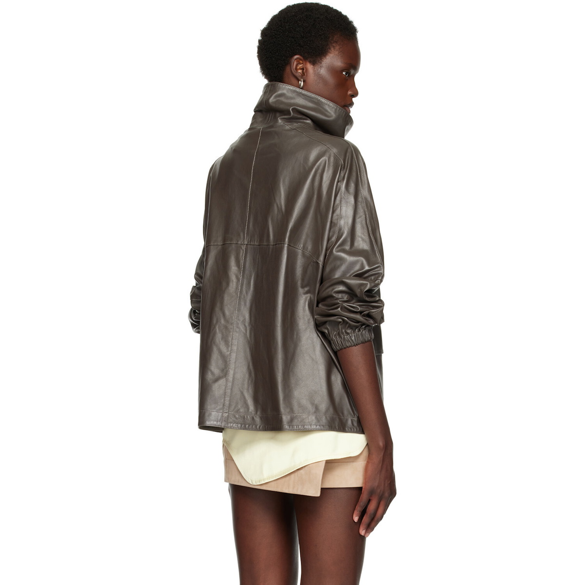 Nour Hammour Taupe Anorak Leather Jacket
