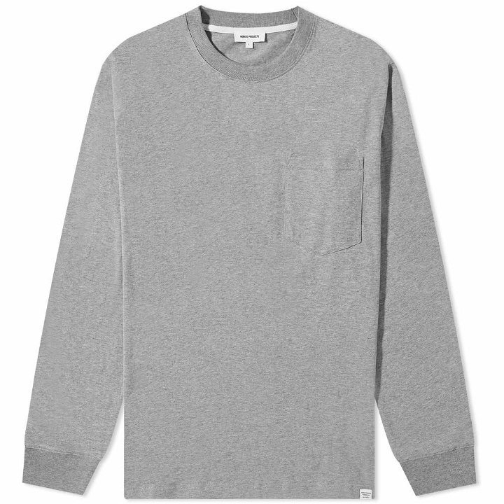 Photo: Norse Projects Men's Long Sleeve Johannes Standard Pocket T-Shirt in Light Grey Melange