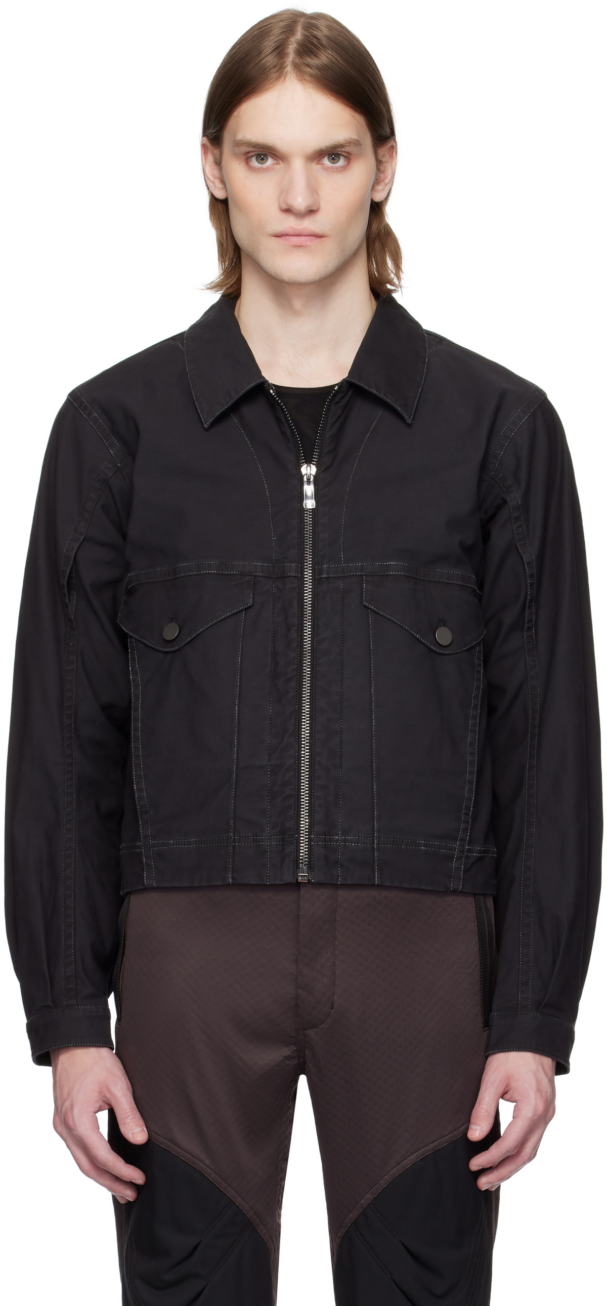 A. A. Spectrum Black Westwind Slim Trucker Jacket