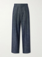 NN07 - Kay 10056 Straight-Leg Pleated Organic Cotton-Chambray Trousers - Blue