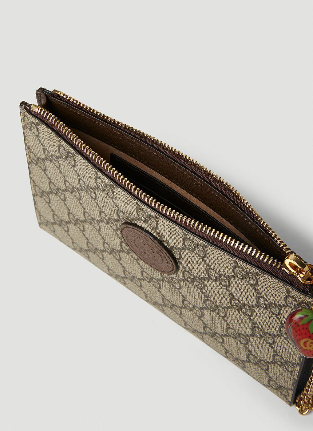 Gucci - Double G Strawberry Clutch Bag in Brown Gucci