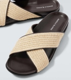 Manolo Blahnik Chiltern leather-trimmed raffia slides