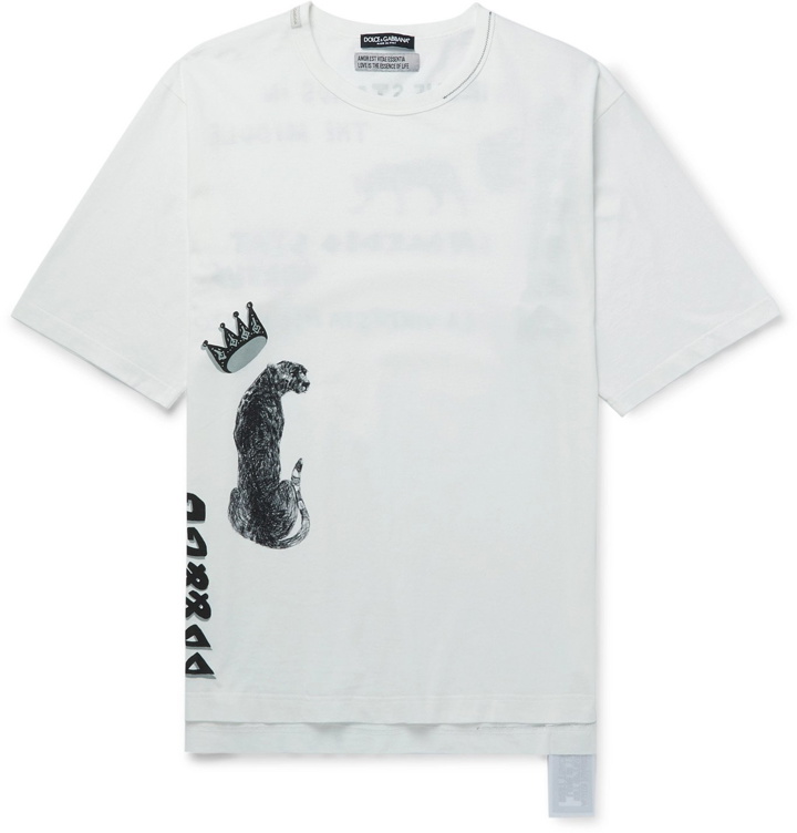 Photo: Dolce & Gabbana - Logo-Print Appliquéd Cotton-Jersey T-Shirt - White