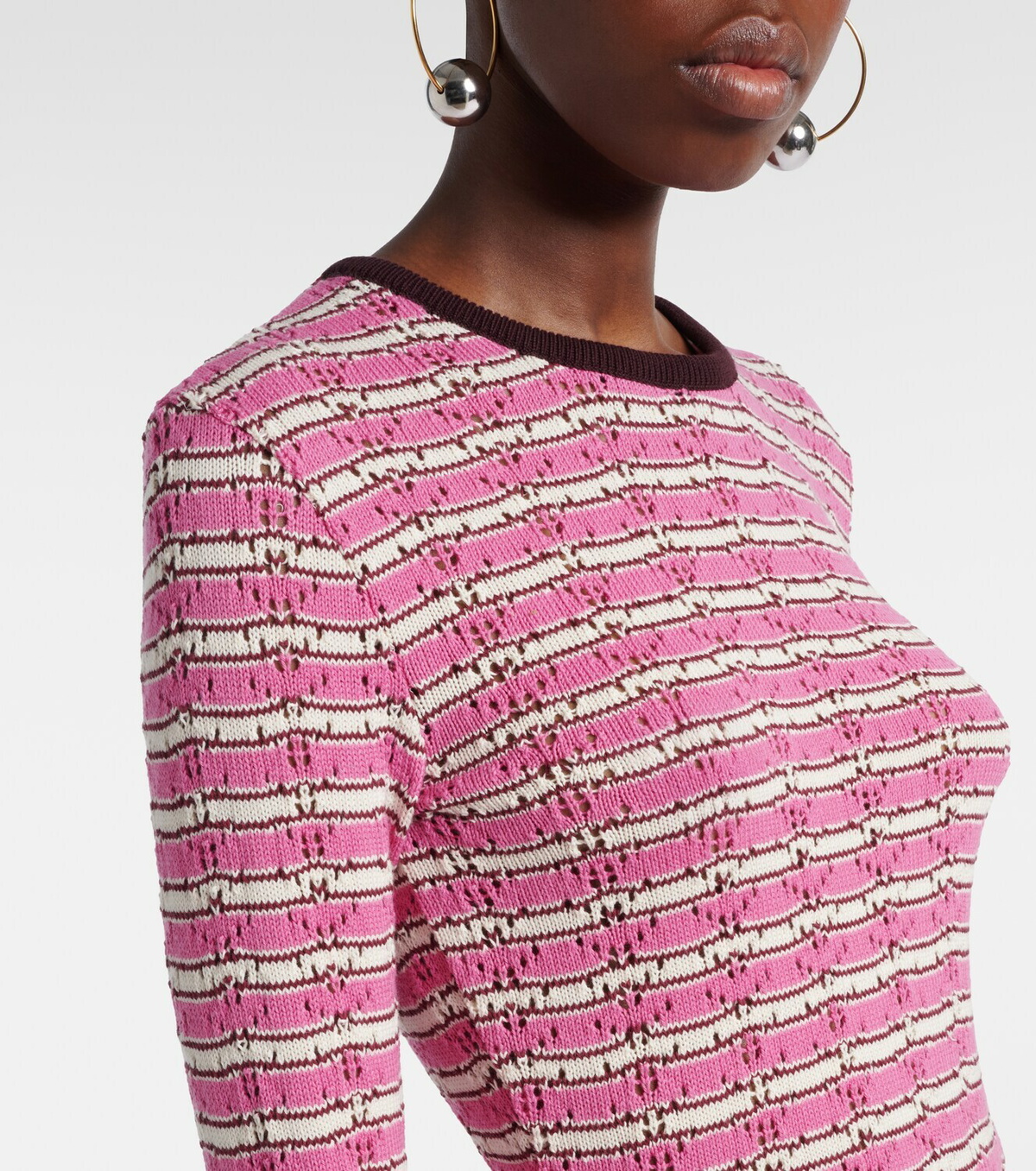 The Attico Striped crochet cotton minidress