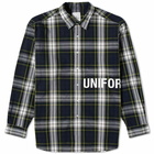 Uniform Experiment Men's Logo Regular Check Shirt in Navy/Yellow