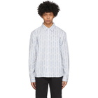 Stussy White and Blue Jacquard Logo Stripe Shirt