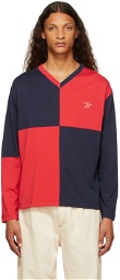 Wales Bonner Red & Navy Milton Checkerboard Long Sleeve T-Shirt