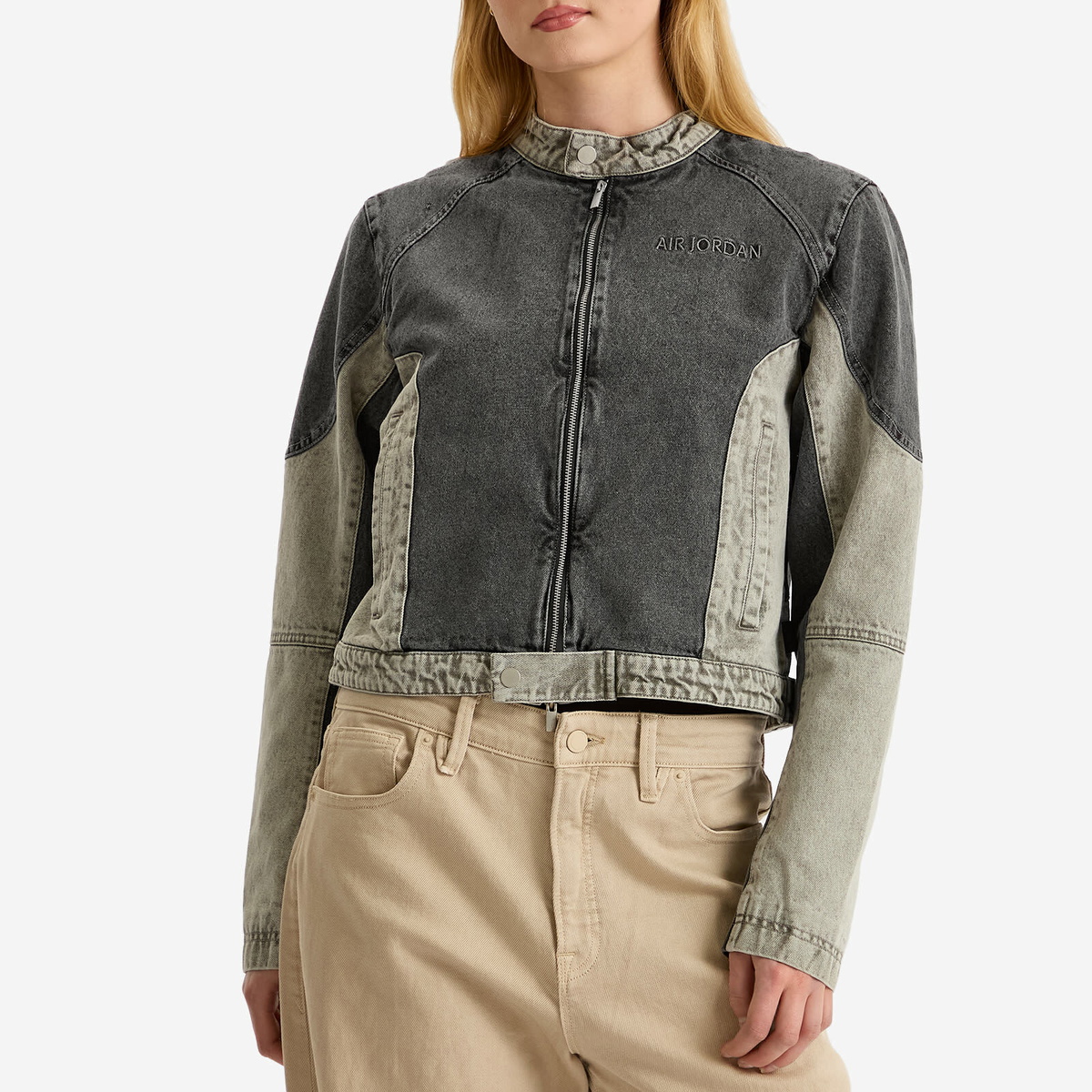Air Jordan Women's W Moto Jacket in Black/Flat Pewter/Iron Grey