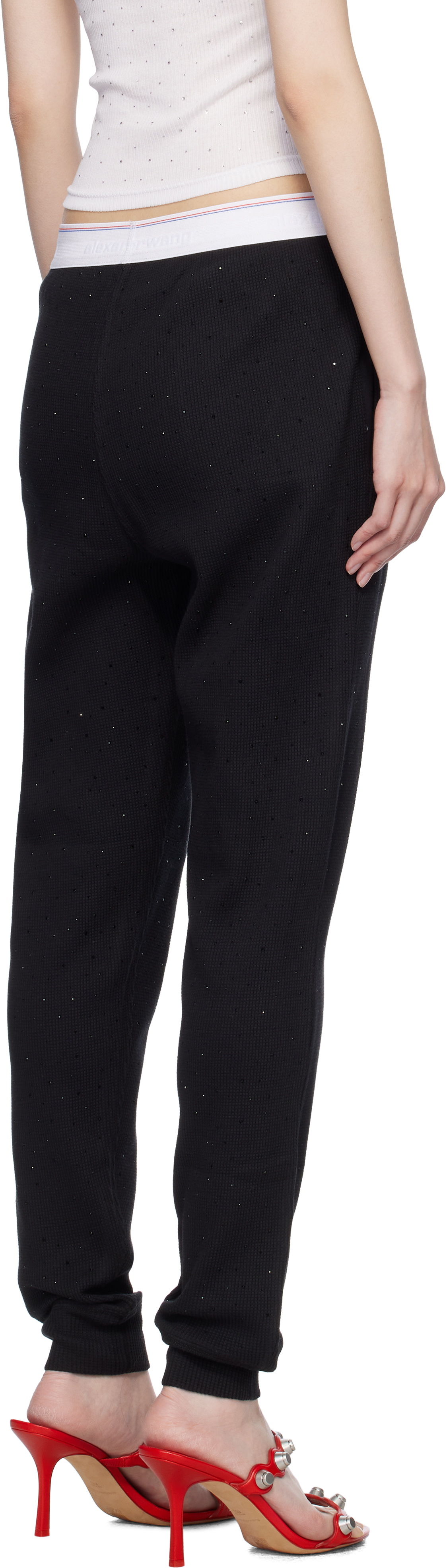 Alexander Wang Black Crystal Hotfix Jogger Waffle Lounge Pants