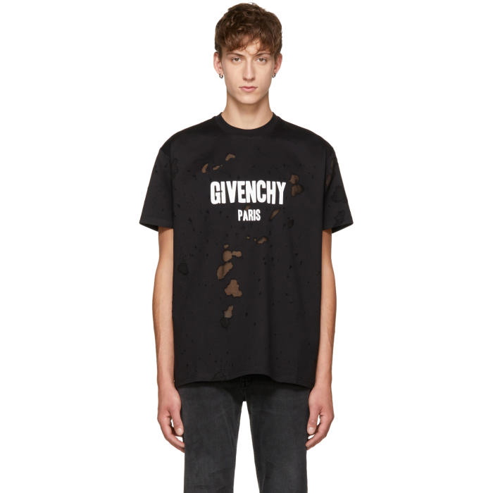 Photo: Givenchy Black Distressed Logo T-Shirt