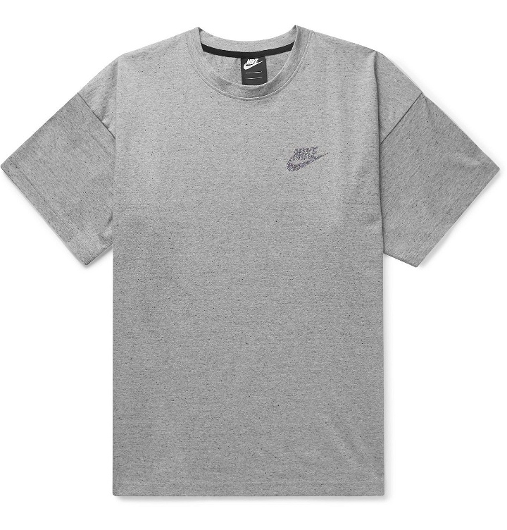 Photo: Nike - Sportswear Logo-Print Mélange Cotton-Jersey T-Shirt - Gray