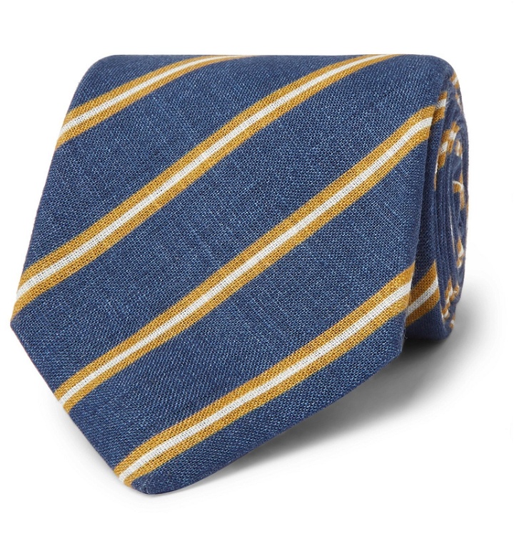 Photo: Bigi - 8cm Striped Linen Tie - Blue