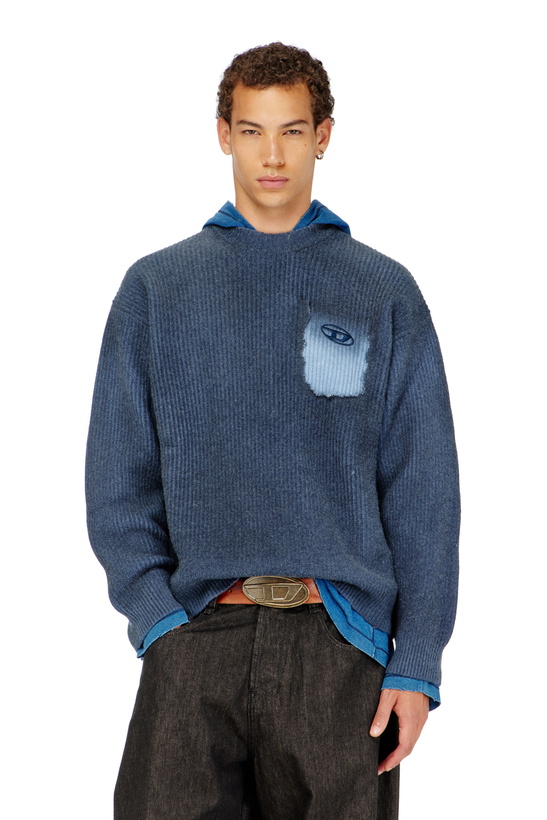 Photo: Diesel Wool-blend jumper with mock pocket - Knitwear Mens in Blue
