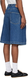 Solid Homme Blue Pleated Denim Shorts