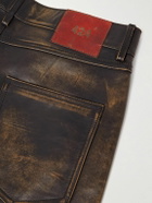 424 - Straight-Leg Leopard-Print Leather Trousers - Black
