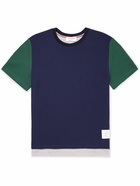 Thom Browne - Logo-Appliquéd Colour-Block Waffle-Knit Cotton T-Shirt - Blue