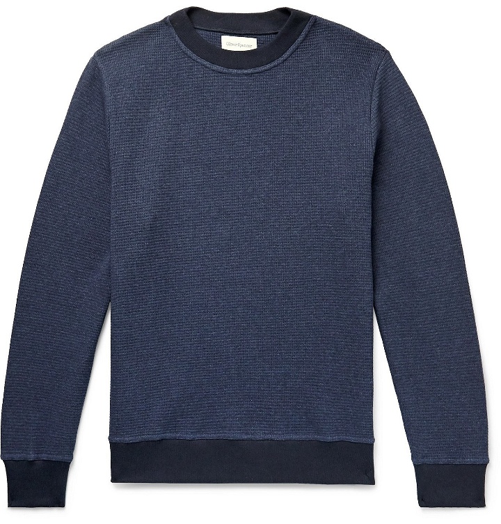 Photo: OLIVER SPENCER - Robin Waffle-Knit Organic Cotton-Jersey Sweater - Blue