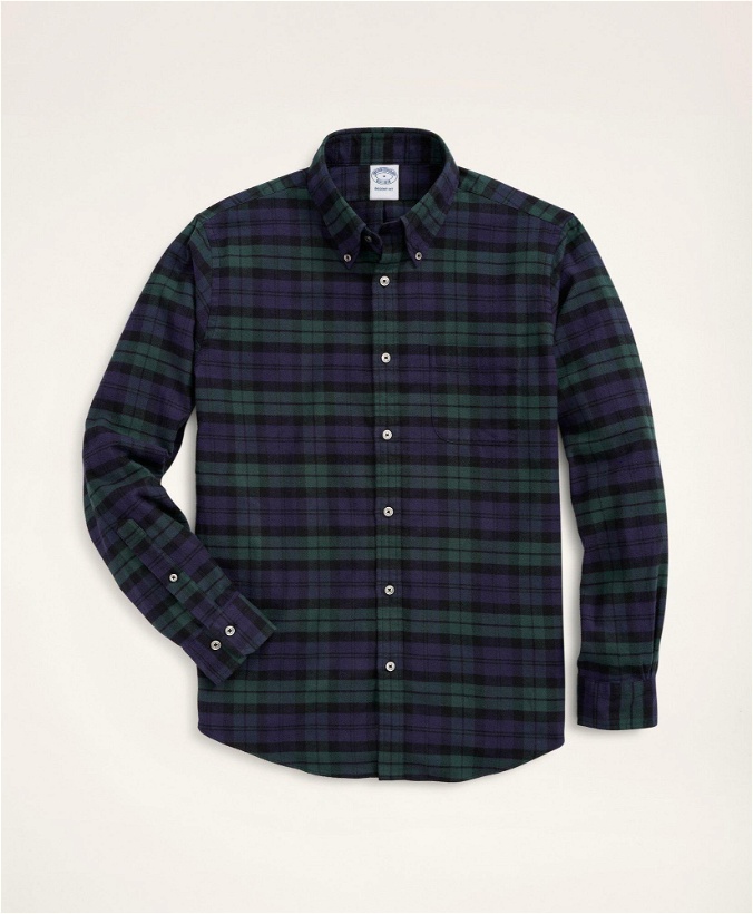 Photo: Brooks Brothers Men's Regent Regular-Fit Portuguese Flannel Shirt | Navy/Green