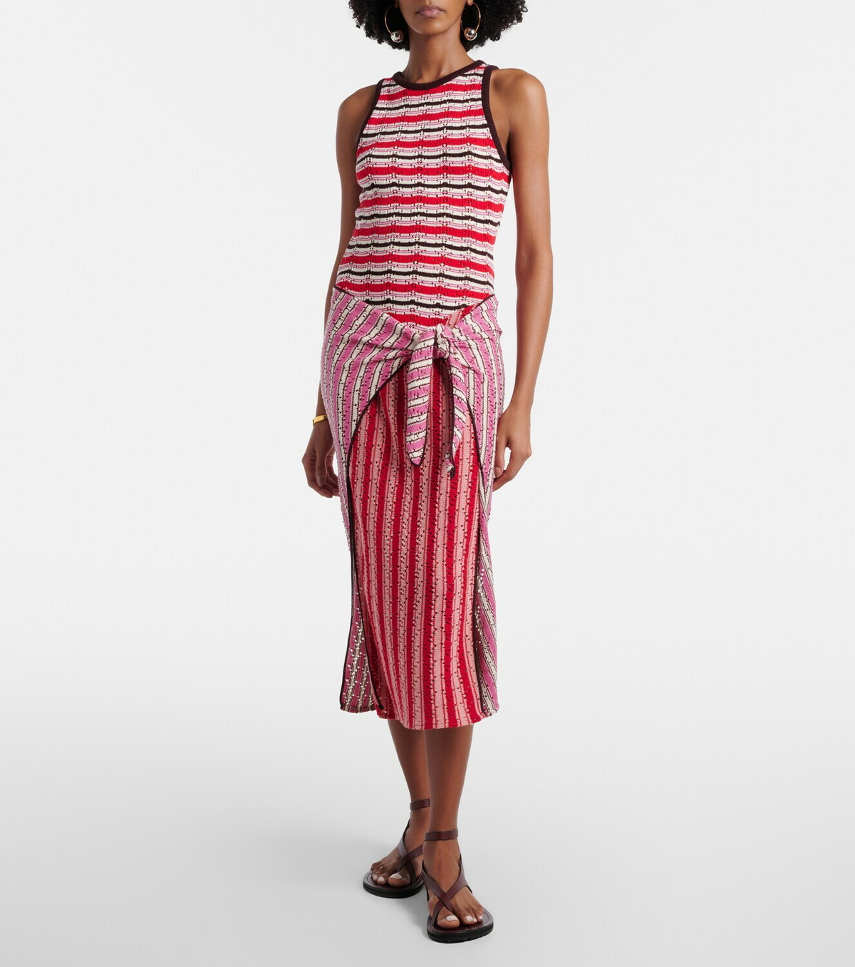 The Attico Striped crochet cotton midi dress