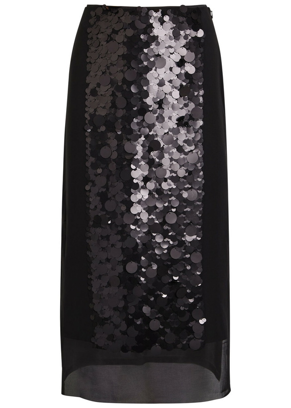 Photo: Joseph Cambo Sequin-embellished Voile Midi Skirt Black