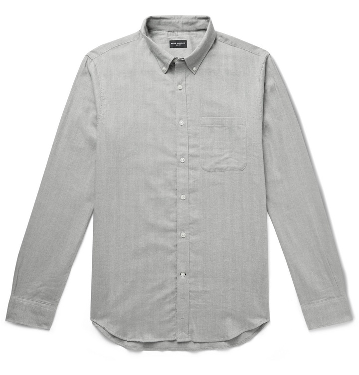 Photo: CLUB MONACO - Slim-Fit Button-Down Collar Herringbone Cotton-Flannel Shirt - Green