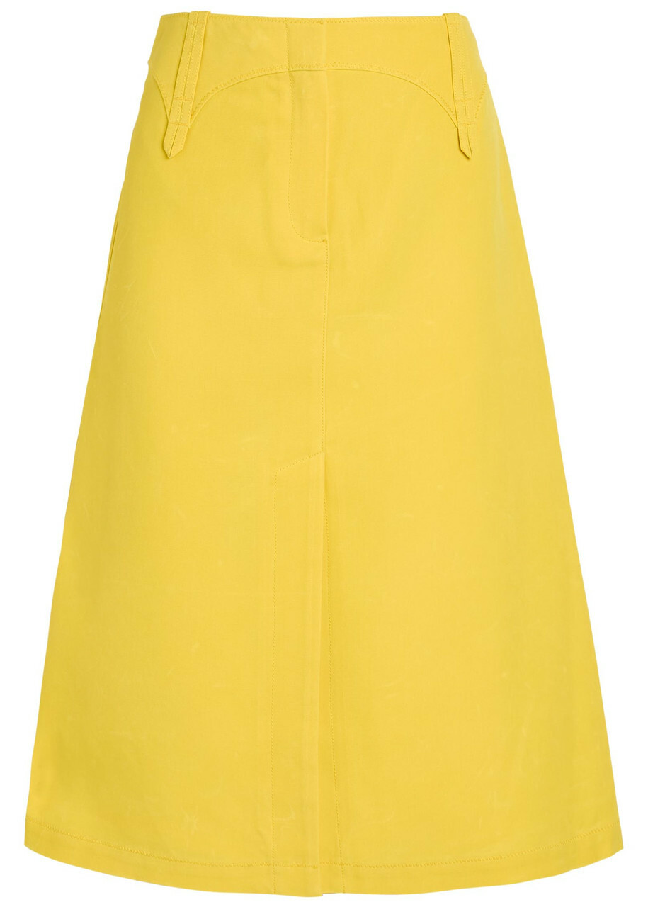 Tory Burch Waxed Canvas Midi Skirt Yellow