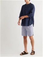 SMR Days - Jondal Oversized Grandad-Collar Embroidered Cotton Shirt - Blue