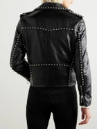 CELINE - Studded Belted Textured-Leather Jacket - Black