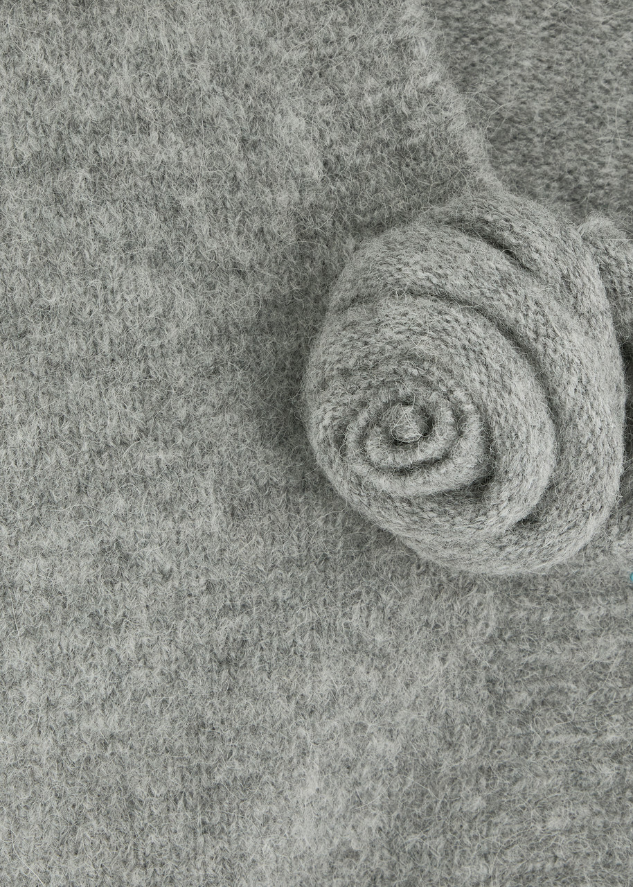 Rotate Sunday Floral-embellished Knitted Cardigan Grey