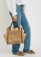 Chloe Iconic Logo Leather and Raffia Tote bag - Sand - One Size