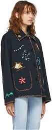 SJYP Navy Festival Embroidery Jacket
