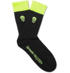 Alexander McQueen - Skull-Intarsia Ribbed Cotton-Blend Socks - Men - Black