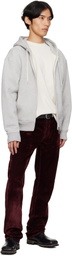 COÛT DE LA LIBERTÉ Burgundy Rafa Stretch Suede Denim Straight Leg Jeans