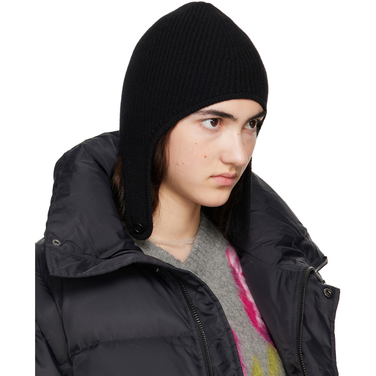 MM6 Maison Margiela Black Ribbed Aviator Beanie