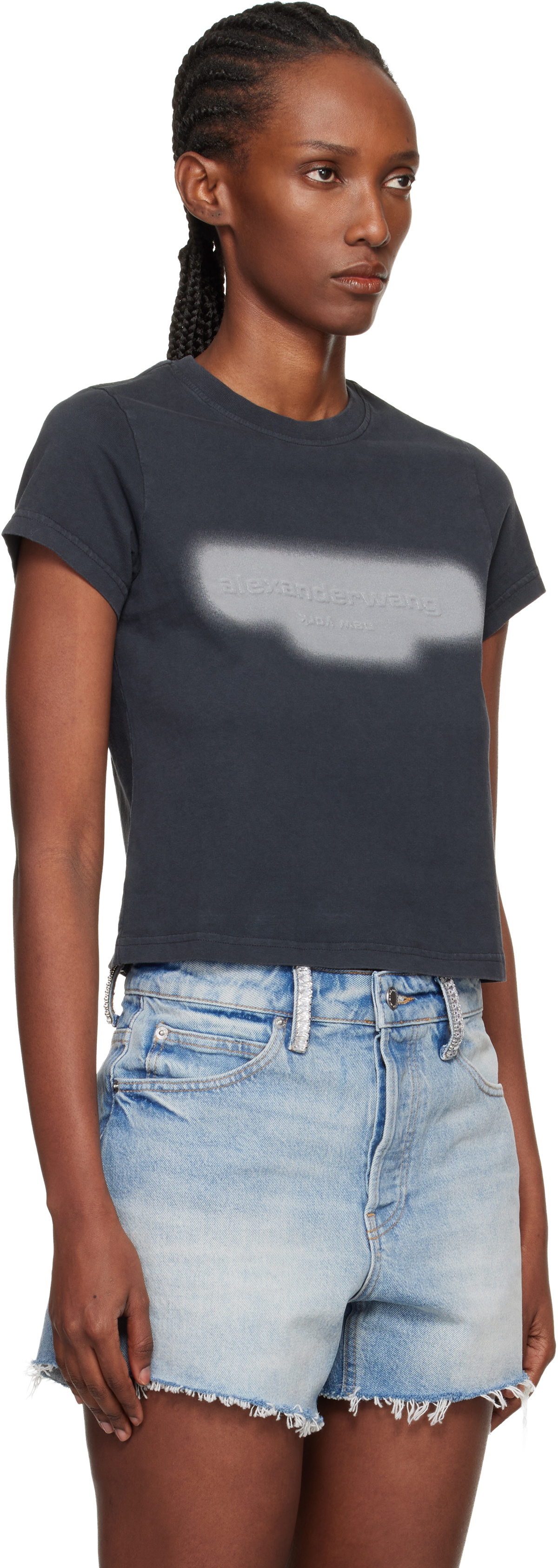 Alexander Wang Black Reflective Halo Print Logo T-shirt