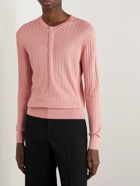 TOM FORD - Slim-Fit Ribbed Silk-Blend Henley Sweater - Pink