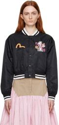 Evisu Black Fortune Cat Drumming Bomber Jacket