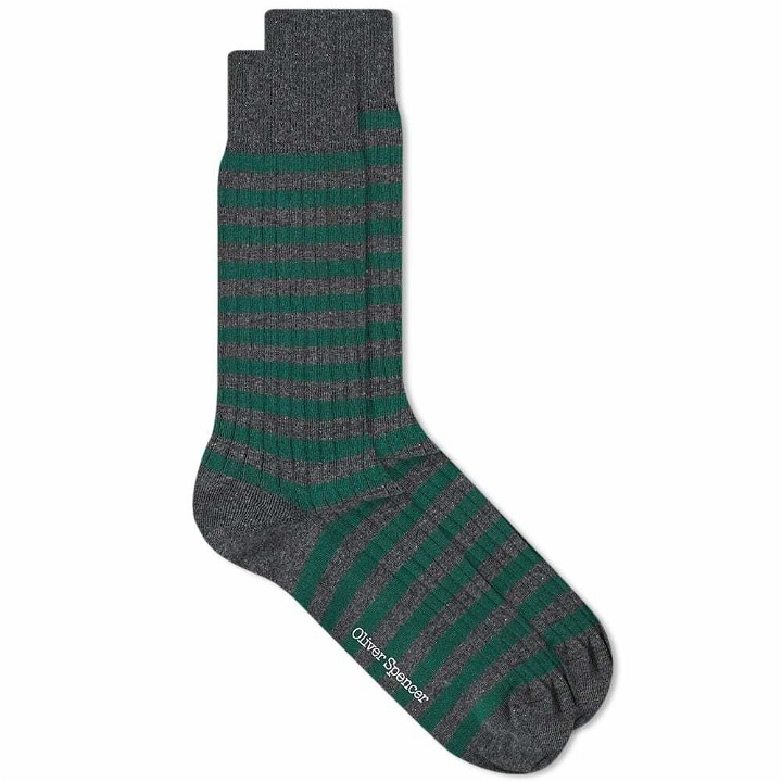 Photo: Oliver Spencer Men's Miller Stripe Socks in Charcoal/Green