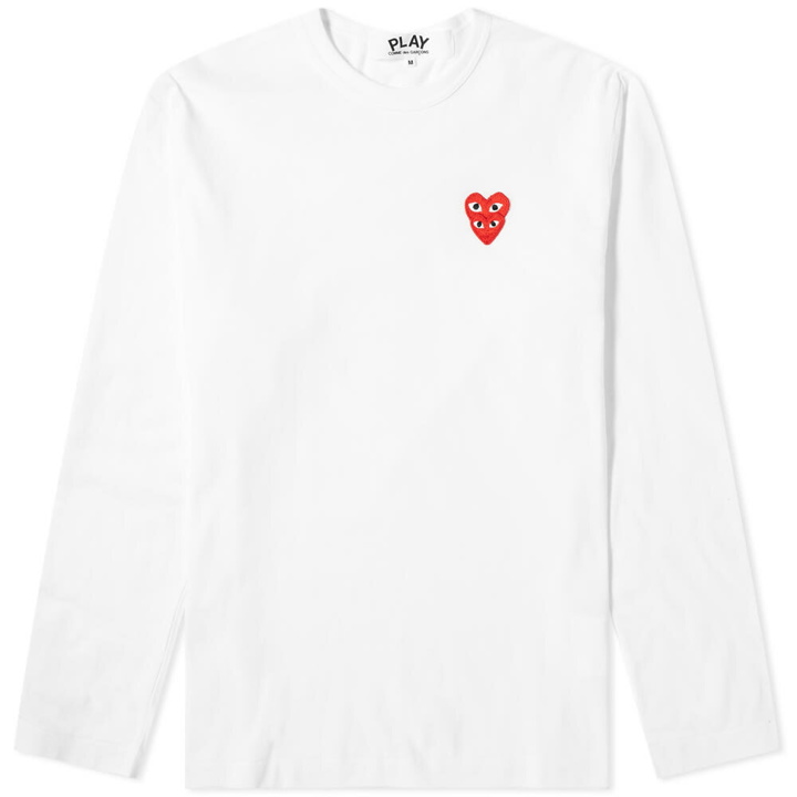 Photo: Comme des Garçons Play Men's Long Sleeve Overlapping Heart T-Shirt in White/Red