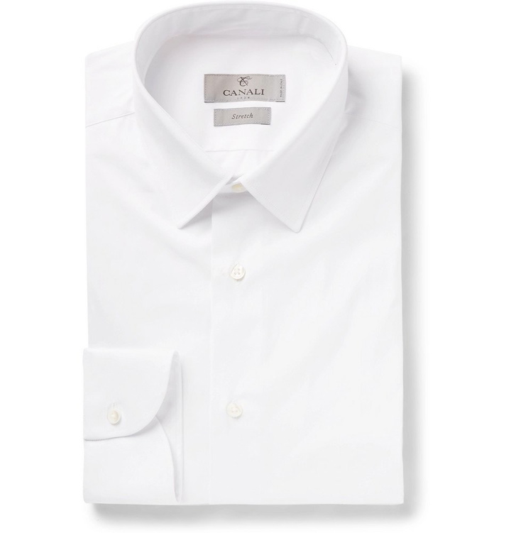 Photo: Canali - Slim-Fit Stretch-Cotton-Poplin Shirt - Men - White