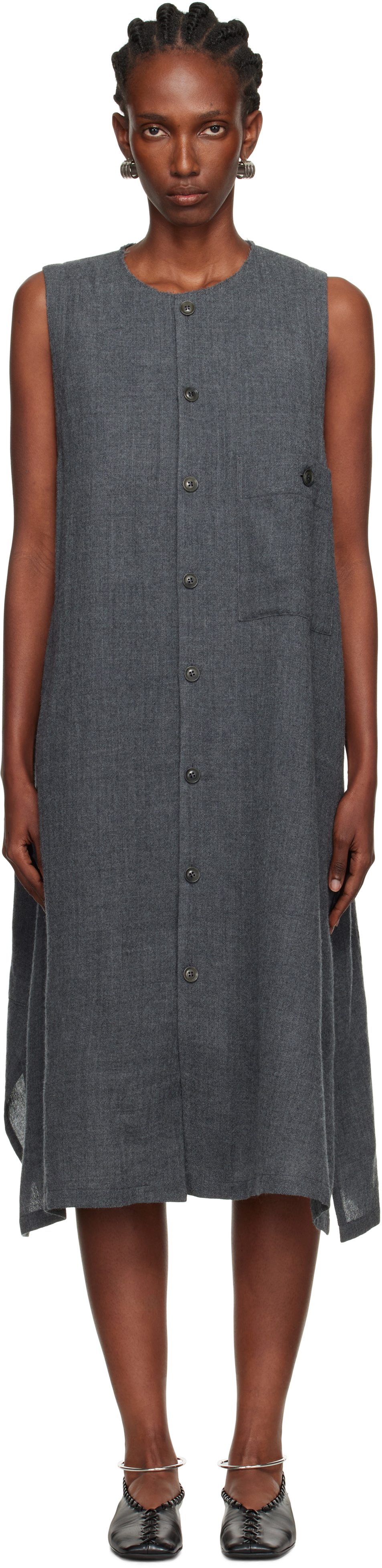 Y's Gray S-Long Pocket Midi Dress