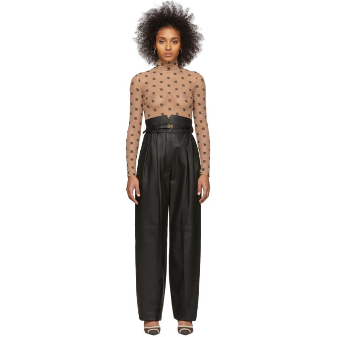 Photo: Fendi Black Leather High-Waisted Belted Trousers