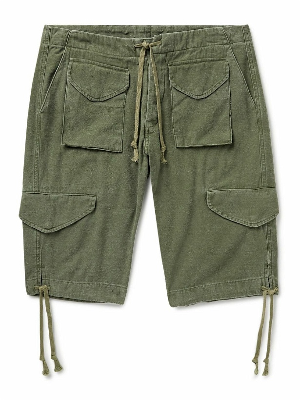 Photo: Greg Lauren - Tapered Brushed-Cotton Drawstring Cargo Shorts - Green