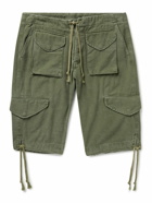 Greg Lauren - Tapered Brushed-Cotton Drawstring Cargo Shorts - Green