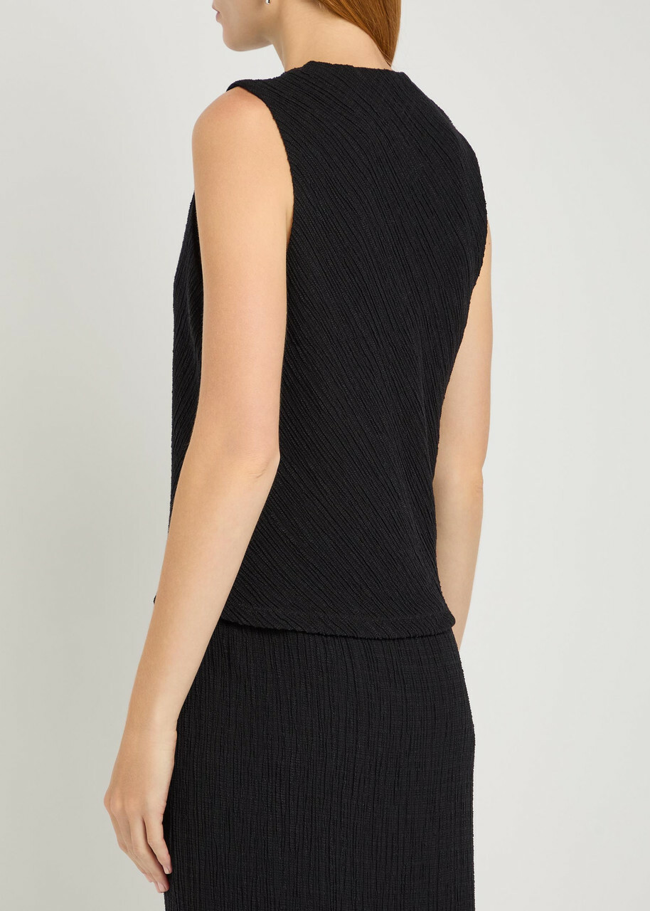 Vince Shadow Draped Textured Fine-knit top Black