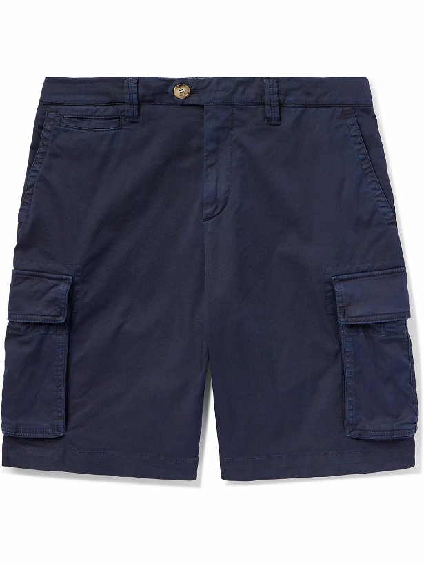 Photo: Brunello Cucinelli - Straight-Leg Cotton-Blend Twill Cargo Shorts - Blue