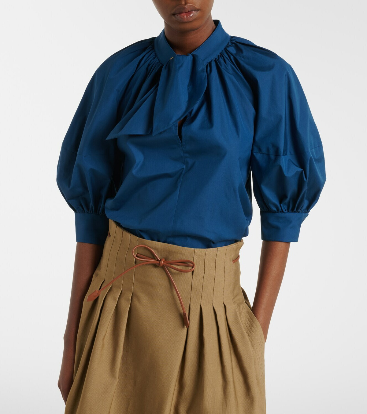 Max Mara Tie-neck cotton poplin blouse