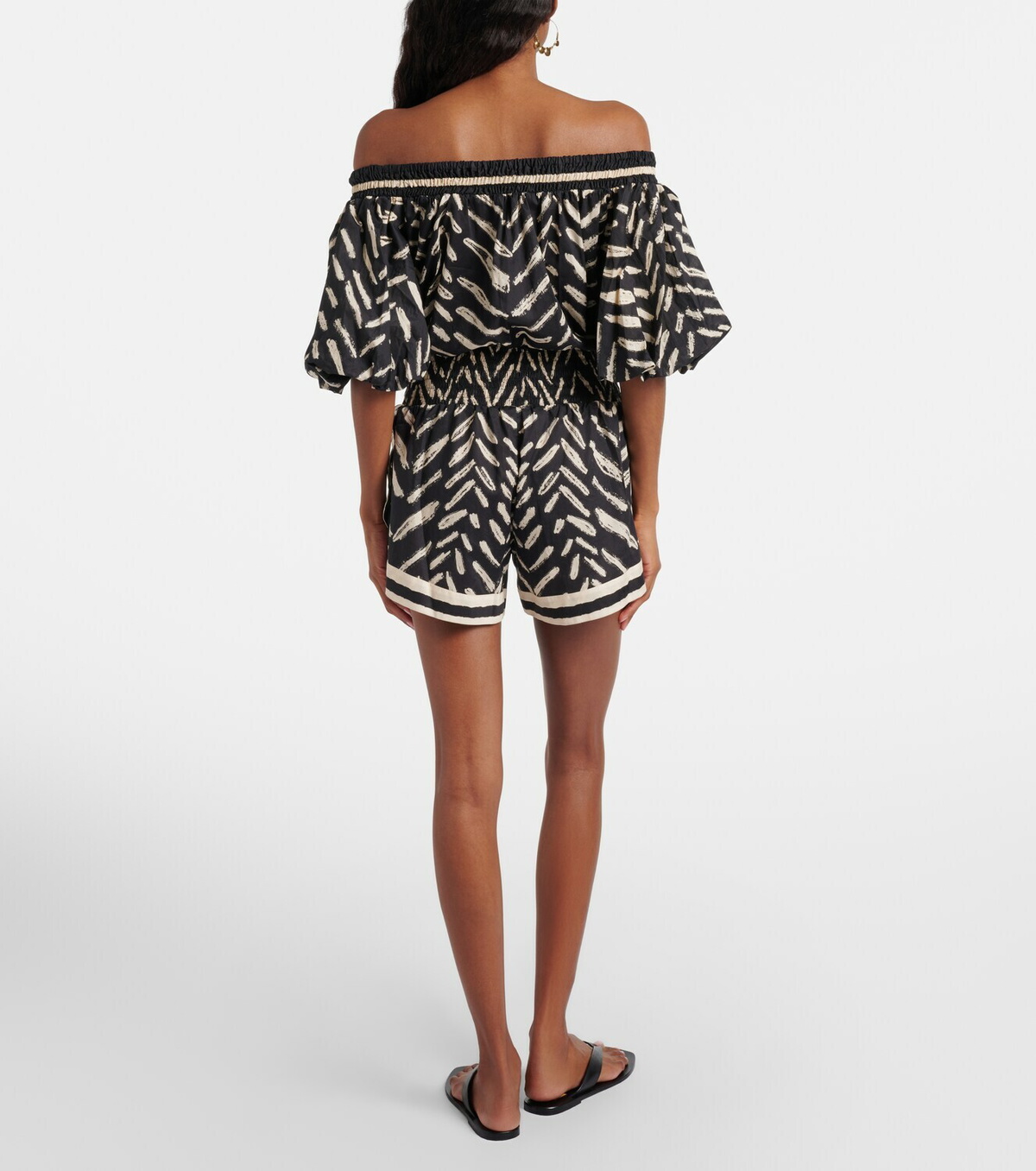 Johanna Ortiz Printed off-shoulder cotton romper