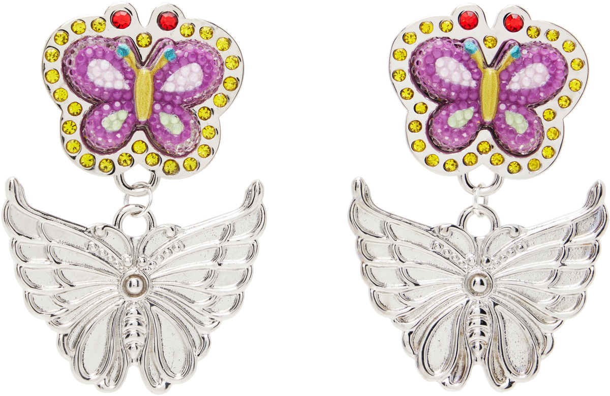 Chopova Lowena Stacked Butterfly Drop Earrings