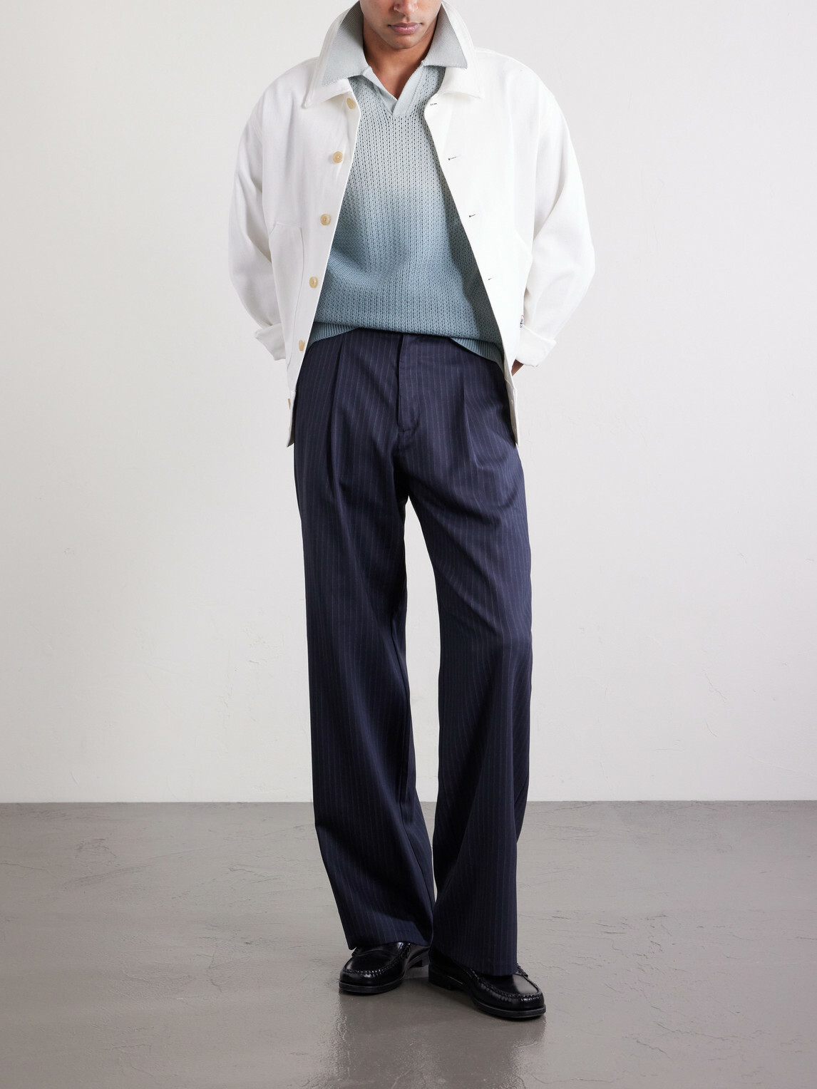 Mr P. - Open-Collar Knitted Organic Cotton Polo Shirt - Blue